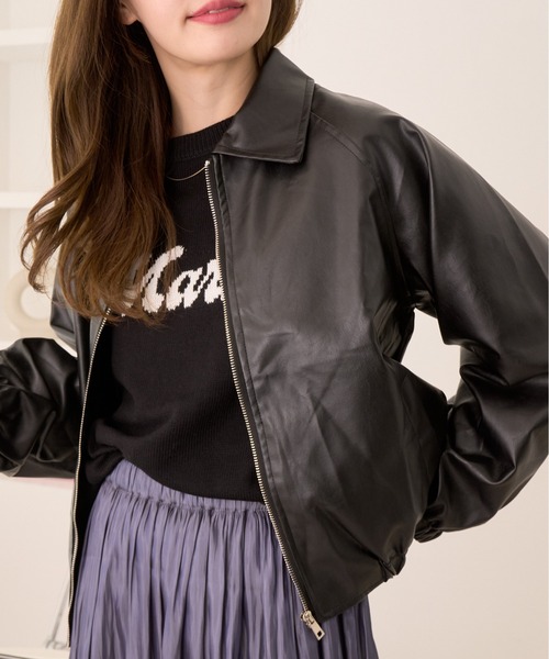 セール】フェイクレザー ショート ジャケット（ブルゾン）｜Ada