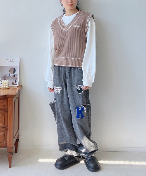 AS KNOW AS plus(アズノゥアズプラス)の「☆ステッチ 刺繍ニットベスト(ベスト・レディース・アイボリー/モカ/ネイビー・FREE)」の12枚目の写真