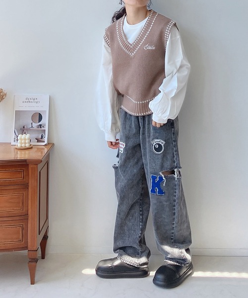 AS KNOW AS plus(アズノゥアズプラス)の「☆ステッチ 刺繍ニットベスト(ベスト・レディース・アイボリー/モカ/ネイビー・FREE)」の13枚目の写真