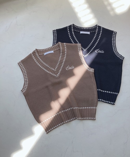 AS KNOW AS plus(アズノゥアズプラス)の「☆ステッチ 刺繍ニットベスト(ベスト・レディース・アイボリー/モカ/ネイビー・FREE)」の18枚目の写真