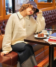BONLECILL | 【JAMMINコラボ】バイシクルモチーフ刺繍 シャギーハーフジップポロニットプルオーバー(ニット/セーター)