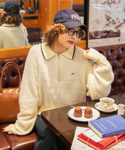 BONLECILL(ボンルシール)の「【JAMMINコラボ】バイシクルモチーフ刺繍 シャギーハーフジップポロニットプルオーバー(ニット/セーター・レディース・ブラウン/アイボリー/ワイン/ブルー/チャコールグレー・FREE)」の7枚目の写真