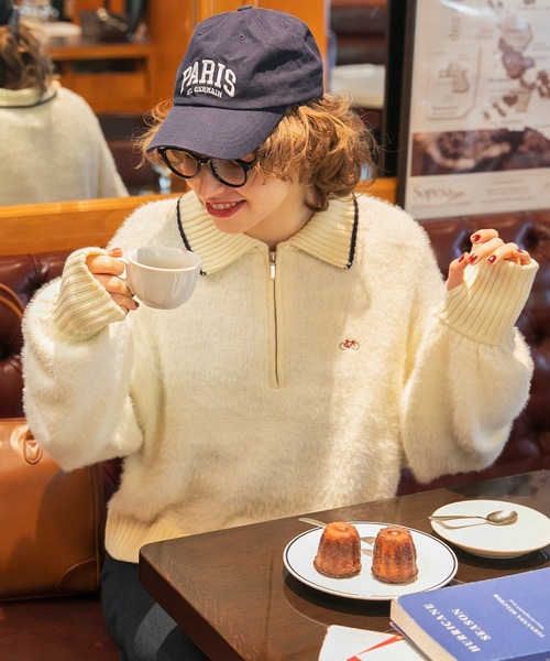 BONLECILL(ボンルシール)の「【JAMMINコラボ】バイシクルモチーフ刺繍 シャギーハーフジップポロニットプルオーバー(ニット/セーター・レディース・ブラウン/アイボリー/ワイン/ブルー/チャコールグレー・FREE)」の8枚目の写真