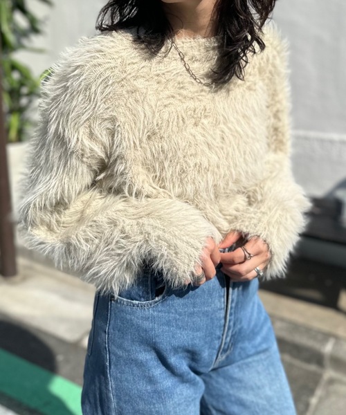 mi via loca（ミヴィアロカ）の「フェザーヤーンニットプルオーバー（ニット/セーター・レディース・グリーン/チャコールグレー/アイボリー・FREE）」の7枚目の写真
