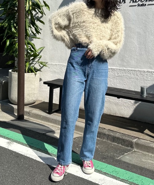 mi via loca（ミヴィアロカ）の「フェザーヤーンニットプルオーバー（ニット/セーター・レディース・グリーン/チャコールグレー/アイボリー・FREE）」の10枚目の写真