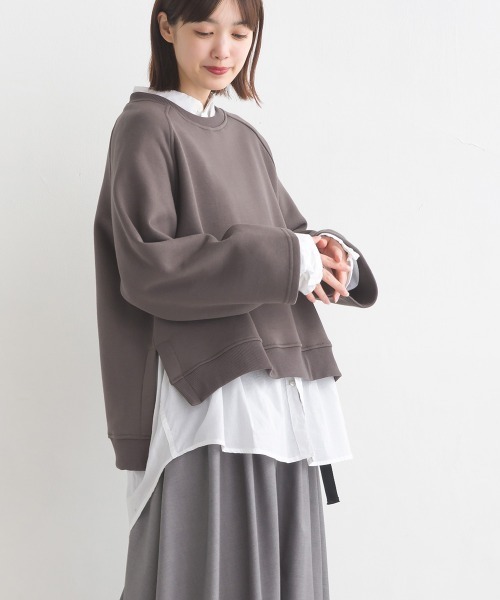 OMNES(オムネス)の「裏起毛ラグランスリーブプルオーバー長袖(Tシャツ/カットソー・レディース・アイボリー/ブルーグレー/カーキ/チャコールグレー・FREE)」の4枚目の写真