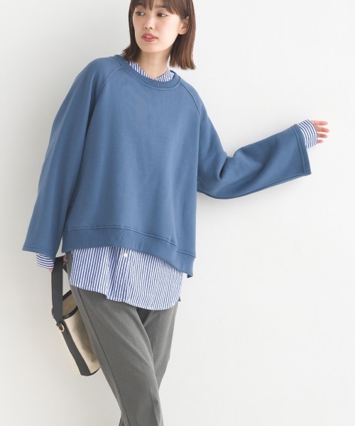 OMNES(オムネス)の「裏起毛ラグランスリーブプルオーバー長袖(Tシャツ/カットソー・レディース・アイボリー/ブルーグレー/カーキ/チャコールグレー・FREE)」の1枚目の写真