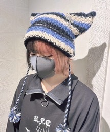 NOVESSEL（ノベセル）の「『NOVESSEL/ノベセル』猫耳ボーダーニット帽（ニットキャップ/ビーニー）」