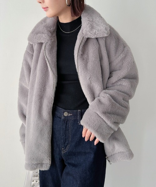 CLEA（クレア）の「フェイクファーブルゾン（ブルゾン・レディース・アイボリー/ライトグレー/モカ・FREE）」の13枚目の写真