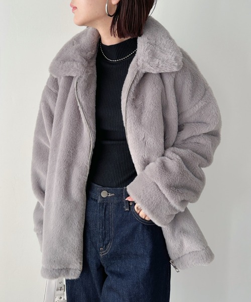 CLEA（クレア）の「フェイクファーブルゾン（ブルゾン・レディース・アイボリー/ライトグレー/モカ・FREE）」の14枚目の写真