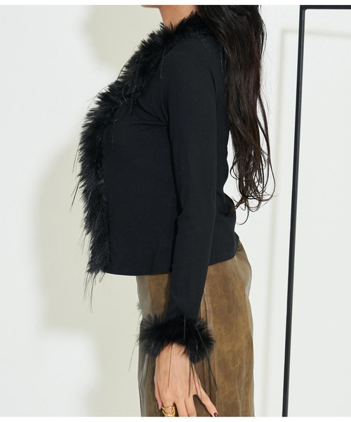 LATINA（ラティーナ）の「フェイクファー フロントリボン カーディガン 長袖（カーディガン/ボレロ・レディース・ブラック/ベージュ・FREE）」の9枚目の写真