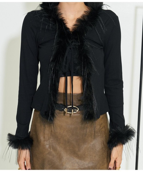 LATINA（ラティーナ）の「フェイクファー フロントリボン カーディガン 長袖（カーディガン/ボレロ・レディース・ブラック/ベージュ・FREE）」の10枚目の写真