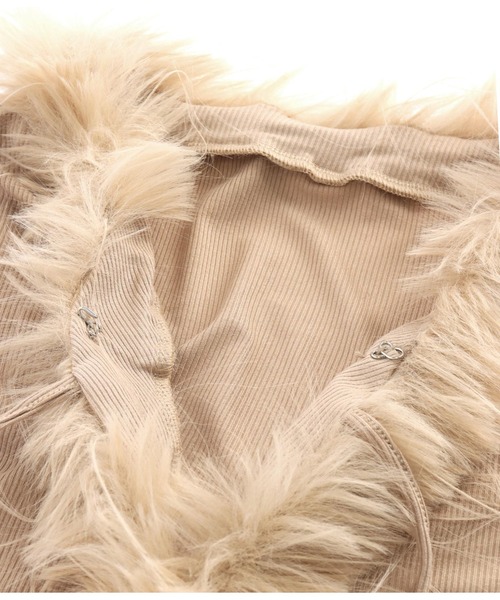 LATINA（ラティーナ）の「フェイクファー フロントリボン カーディガン 長袖（カーディガン/ボレロ・レディース・ブラック/ベージュ・FREE）」の7枚目の写真