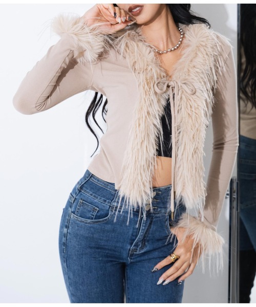 LATINA（ラティーナ）の「フェイクファー フロントリボン カーディガン 長袖（カーディガン/ボレロ・レディース・ブラック/ベージュ・FREE）」の22枚目の写真