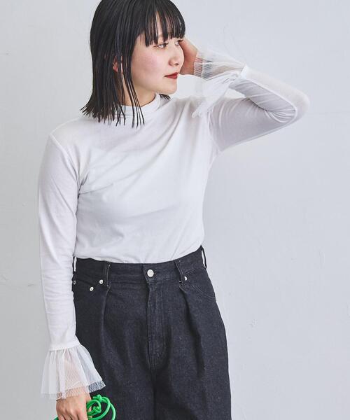 coen（コーエン）の「袖チュールタートルネックカットソー（Tシャツ/カットソー・レディース・ブラック/オフホワイト・M/L）」の3枚目の写真