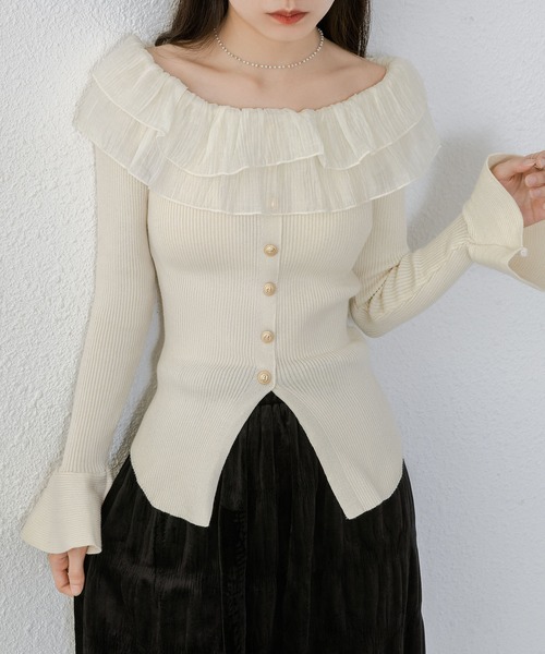 MAISON DE THERESE(メゾン ド テレーズ)の「オフショルダーレースアップニット(ニット/セーター・レディース・ベージュ/ブラック/ホワイト・M)」の17枚目の写真