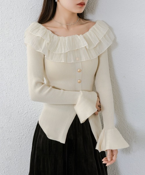 MAISON DE THERESE(メゾン ド テレーズ)の「オフショルダーレースアップニット(ニット/セーター・レディース・ベージュ/ブラック/ホワイト・M)」の19枚目の写真