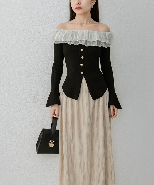 MAISON DE THERESE(メゾン ド テレーズ)の「オフショルダーレースアップニット(ニット/セーター・レディース・ベージュ/ブラック/ホワイト・M)」の7枚目の写真