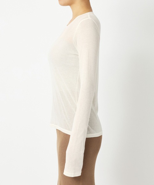 BABYLONE（バビロン）の「シアーフライスクルーネックプルオーバー（Tシャツ/カットソー・レディース・オフホワイト/チャコール/サーモンピンク・フリー）」の7枚目の写真