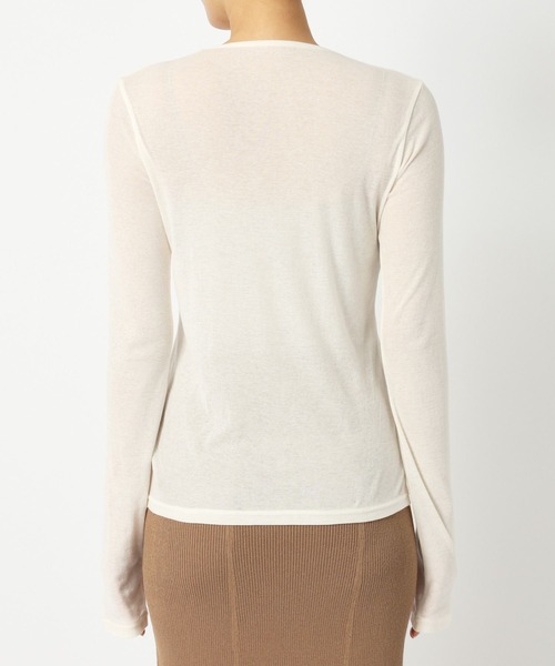 BABYLONE（バビロン）の「シアーフライスクルーネックプルオーバー（Tシャツ/カットソー・レディース・オフホワイト/チャコール/サーモンピンク・フリー）」の8枚目の写真