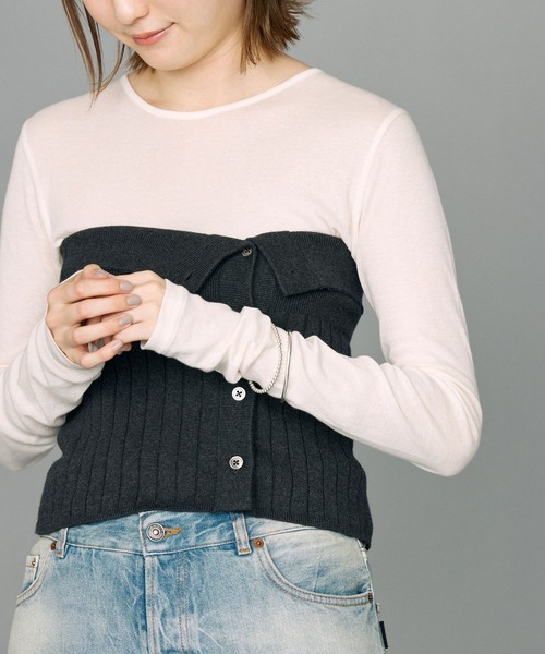 BABYLONE（バビロン）の「シアーフライスクルーネックプルオーバー（Tシャツ/カットソー・レディース・オフホワイト/チャコール/サーモンピンク・フリー）」の17枚目の写真