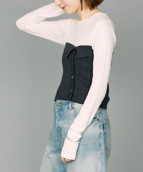 BABYLONE（バビロン）の「シアーフライスクルーネックプルオーバー（Tシャツ/カットソー・レディース・オフホワイト/チャコール/サーモンピンク・フリー）」の19枚目の写真