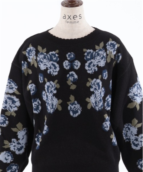 axes femme(アクシーズファム)の「配色ローズ柄ニットプルオーバー(ニット/セーター・レディース・ブラック/グレー・FREE)」の9枚目の写真