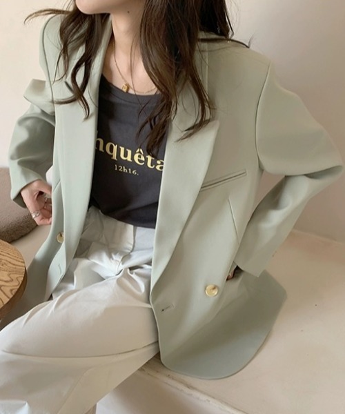 Achic（アシック）の「ルーズスタイルテーラードジャケット（テーラードジャケット・レディース・グリーン/ブラウン・M）」の3枚目の写真