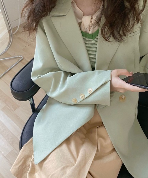 Achic（アシック）の「ルーズスタイルテーラードジャケット（テーラードジャケット・レディース・グリーン/ブラウン・M）」の5枚目の写真