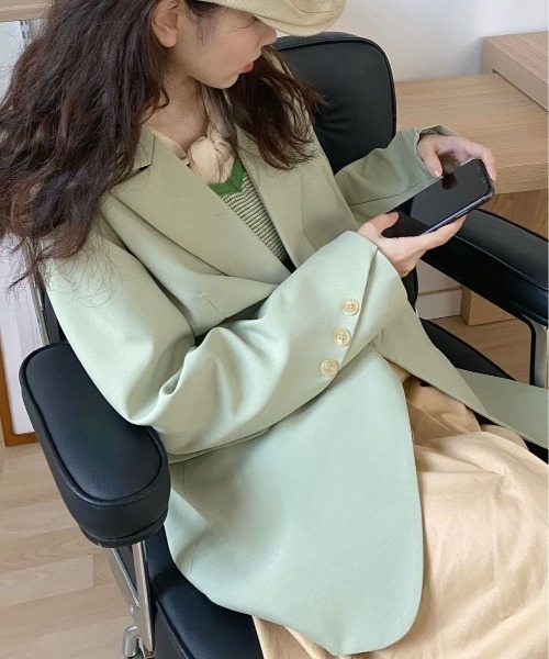 Achic（アシック）の「ルーズスタイルテーラードジャケット（テーラードジャケット・レディース・グリーン/ブラウン・M）」の6枚目の写真