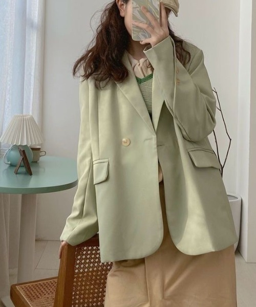 Achic（アシック）の「ルーズスタイルテーラードジャケット（テーラードジャケット・レディース・グリーン/ブラウン・M）」の13枚目の写真