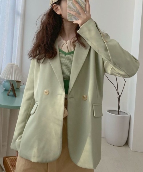 Achic（アシック）の「ルーズスタイルテーラードジャケット（テーラードジャケット・レディース・グリーン/ブラウン・M）」の14枚目の写真