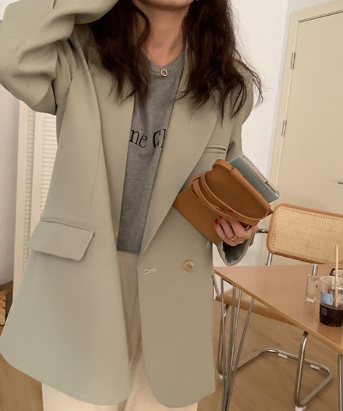 Achic（アシック）の「ルーズスタイルテーラードジャケット（テーラードジャケット・レディース・グリーン/ブラウン・M）」の7枚目の写真