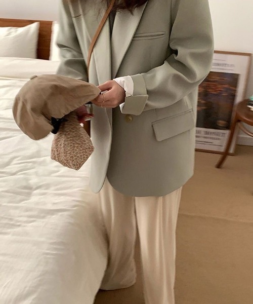 Achic（アシック）の「ルーズスタイルテーラードジャケット（テーラードジャケット・レディース・グリーン/ブラウン・M）」の8枚目の写真