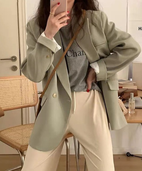 Achic（アシック）の「ルーズスタイルテーラードジャケット（テーラードジャケット・レディース・グリーン/ブラウン・M）」の10枚目の写真