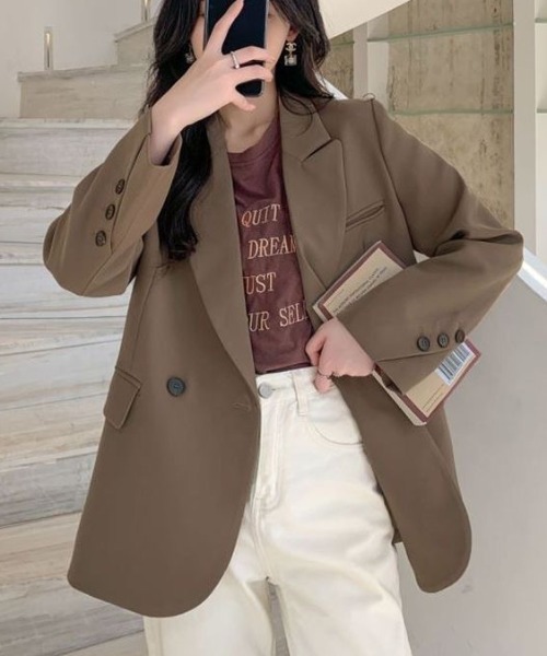 Achic（アシック）の「ルーズスタイルテーラードジャケット（テーラードジャケット・レディース・グリーン/ブラウン・M）」の19枚目の写真