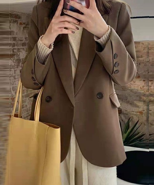 Achic（アシック）の「ルーズスタイルテーラードジャケット（テーラードジャケット・レディース・グリーン/ブラウン・M）」の21枚目の写真