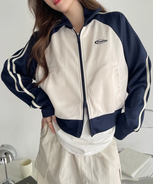 キャピタル ジャケット　ショート丈 ラグラン セール】配色 ラグラン ショート丈 ダブルジップ トラックジャケット