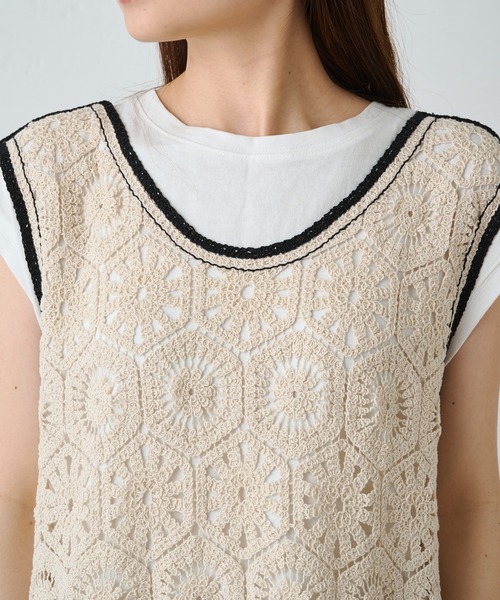 PUAL CE CIN（ピュアルセシン）の「かぎ針編み風微配色ワンピース（ワンピース・レディース・その他1・FREE）」の2枚目の写真