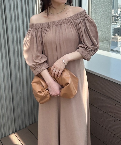 セール】オフショルリネンAラインボリュームワンピース（ワンピース