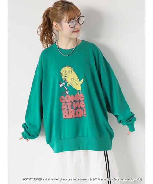 ehka sopo(エヘカソポ)の「【WarnerBros.】プリントスウェット(Tシャツ/カットソー・レディース・グリーン/ピンク/サックスブルー/ブラック/オフホワイト・F)」の1枚目の写真