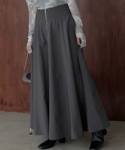 hellam(へラム)の「ギャザーフレアZIPスカート(スカート・レディース・ブラック/チャコール/ホワイト・FREE)」の3枚目の写真