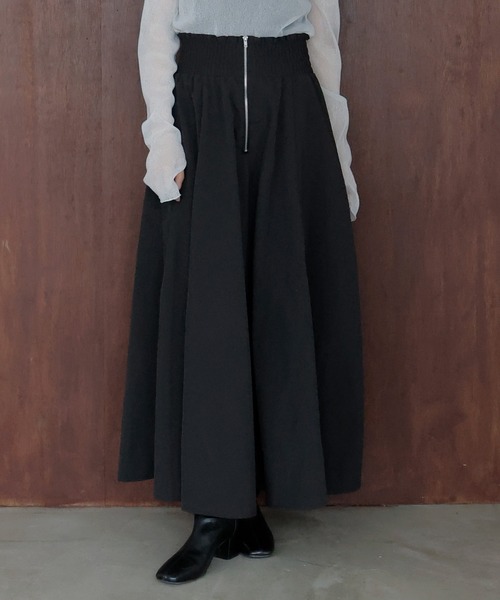 hellam(へラム)の「ギャザーフレアZIPスカート(スカート・レディース・ブラック/チャコール/ホワイト・FREE)」の2枚目の写真