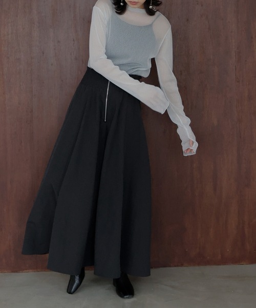 hellam(へラム)の「ギャザーフレアZIPスカート(スカート・レディース・ブラック/チャコール/ホワイト・FREE)」の5枚目の写真