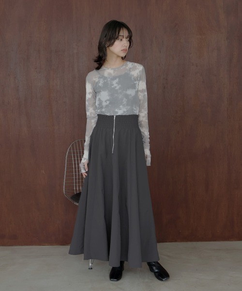 hellam(へラム)の「ギャザーフレアZIPスカート(スカート・レディース・ブラック/チャコール/ホワイト・FREE)」の10枚目の写真