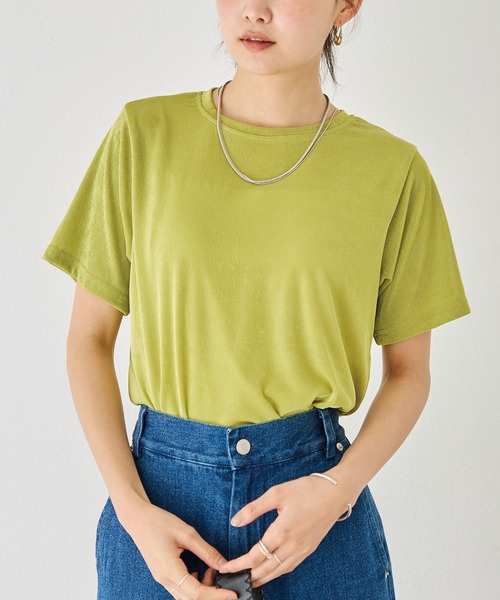 LAVEANGE（ラビアンジェ）の「シャイニーTシャツ（Tシャツ/カットソー・レディース・オレンジ/ブラウン/ブラック/グリーン・M/LL/3L/4L/5L）」の2枚目の写真