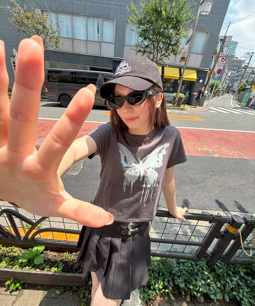 tシャツ 「mahagrid/マハグリッド」 BUTTERFLY GOTH CROP TEE/蝶クロップ Tシャツ レディース mahagrid/マハグリッド』 BUTTERFLY GOTH CROP TEE/蝶クロップ T