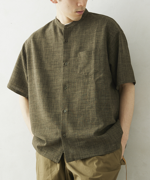 JOURNAL STANDARD relume(ジャーナルスタンダード レリューム)の「TECH CANVAS バンドカラー 半袖シャツ(シャツ/ブラウス・メンズ・ブラック/クリアブルー/アイボリー/オリーブ・LARGE/MEDIUM/SMALL)」の7枚目の写真