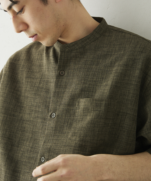 JOURNAL STANDARD relume(ジャーナルスタンダード レリューム)の「TECH CANVAS バンドカラー 半袖シャツ(シャツ/ブラウス・メンズ・ブラック/クリアブルー/アイボリー/オリーブ・LARGE/MEDIUM/SMALL)」の8枚目の写真