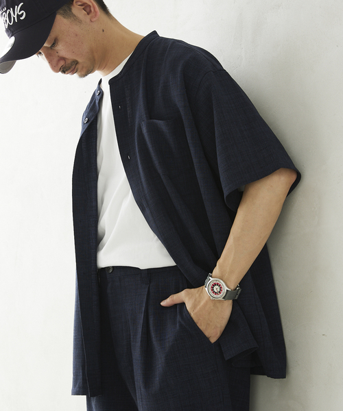 JOURNAL STANDARD relume(ジャーナルスタンダード レリューム)の「TECH CANVAS バンドカラー 半袖シャツ(シャツ/ブラウス・メンズ・ブラック/クリアブルー/アイボリー/オリーブ・LARGE/MEDIUM/SMALL)」の12枚目の写真